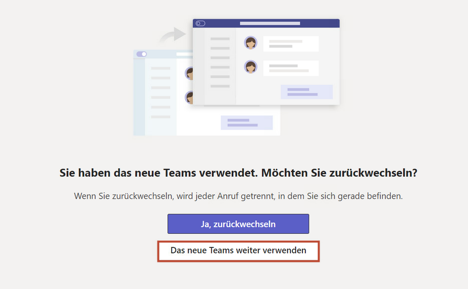 Das neue Teams weuter verwenden