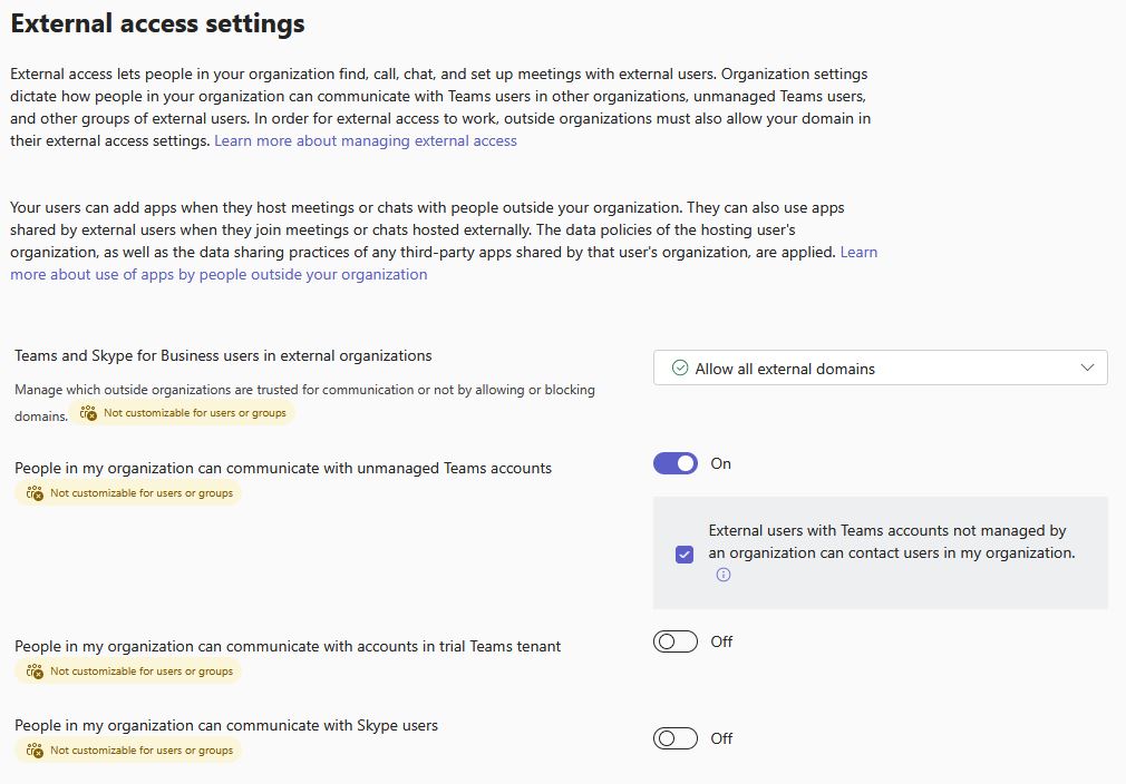 External access settings