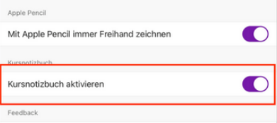 Kursnotizbuch aktivieren